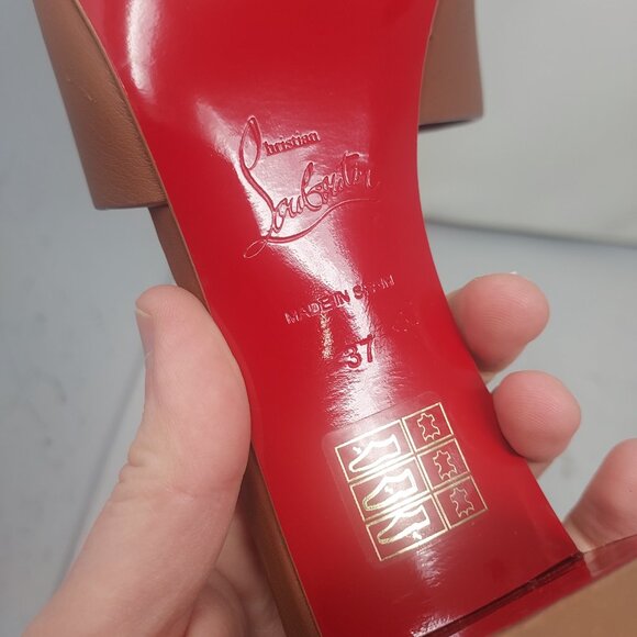 Christian Louboutin Brown Heel CL Logo Mule Slide Sandal - Picture 4 of 13